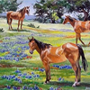 Horses, Bluebonnets and Cactus